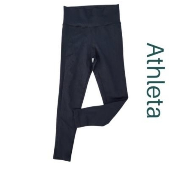 Athleta RIBBED High Waist Seamless Legging Black Yoga GYM Workout Women Medium - Picture 3 of 15